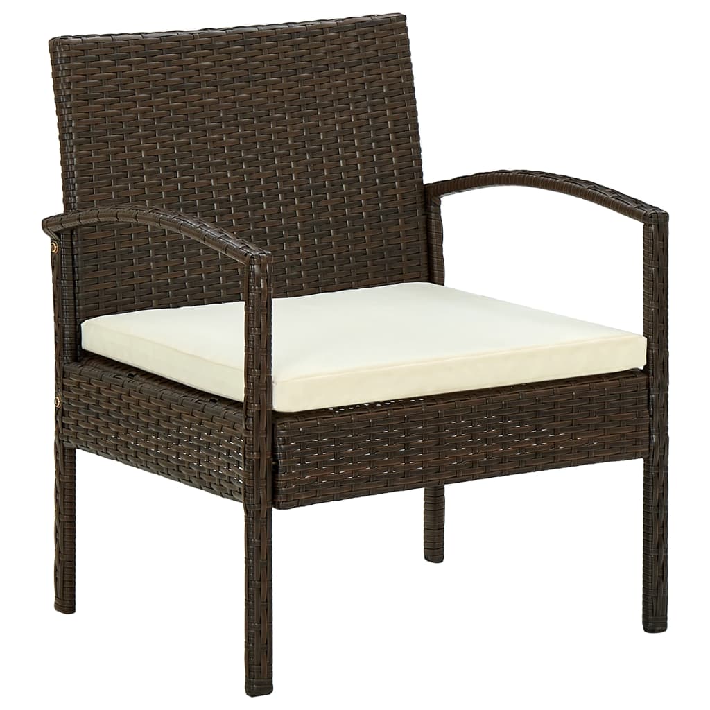 Scaun de gradina cu perna, vidaXL, Poliratan/Otel, 58 x 58 x 72 cm, Maro/Alb
