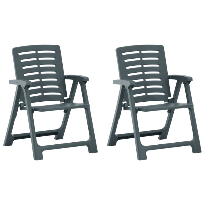 Set de 2 scaune pliabile de gradina, vidaXL, Plastic, 56 x 59 x 82 cm, Verde