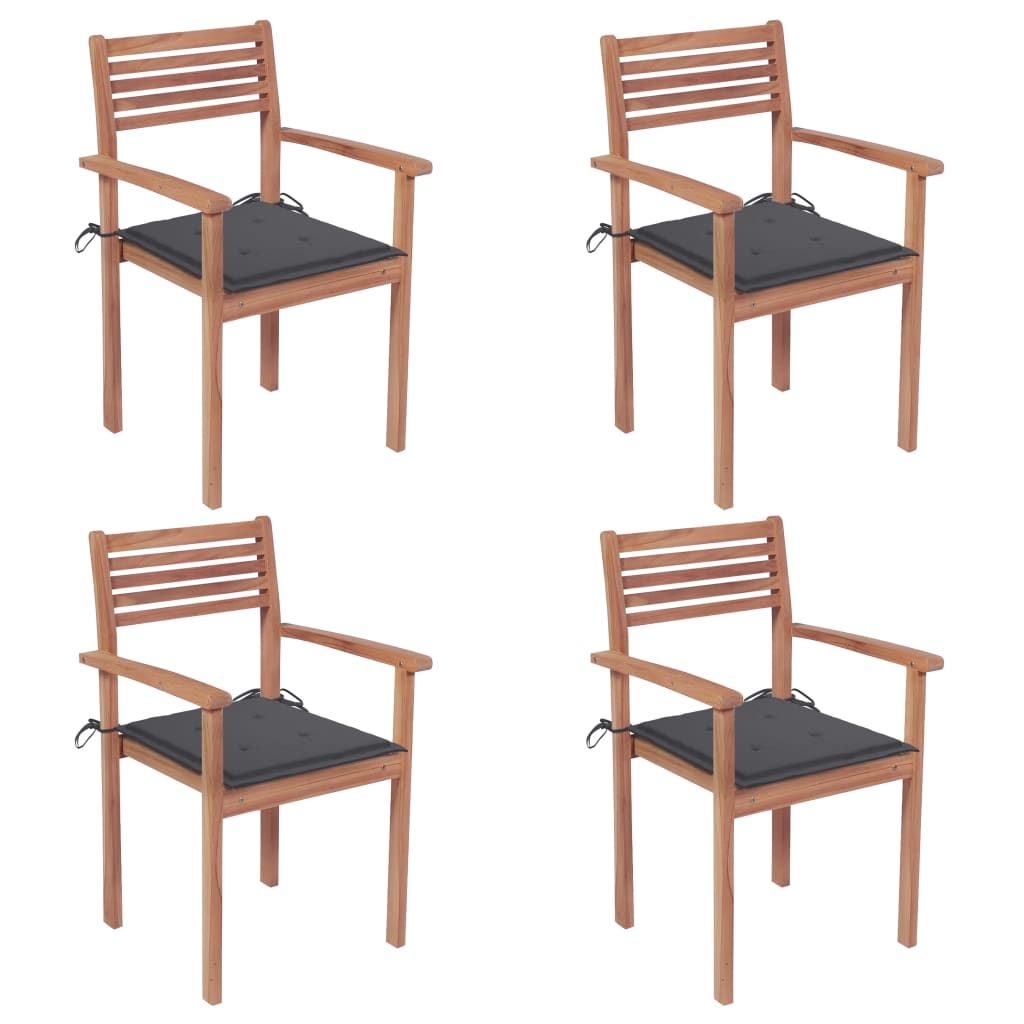 Set de 2 scaune de gradina cu perne, vidaXL, Lemn de tec slefuit fin - poliester, 56 x 51 x 90 cm, 7 cm, Maro/Perne Antracit