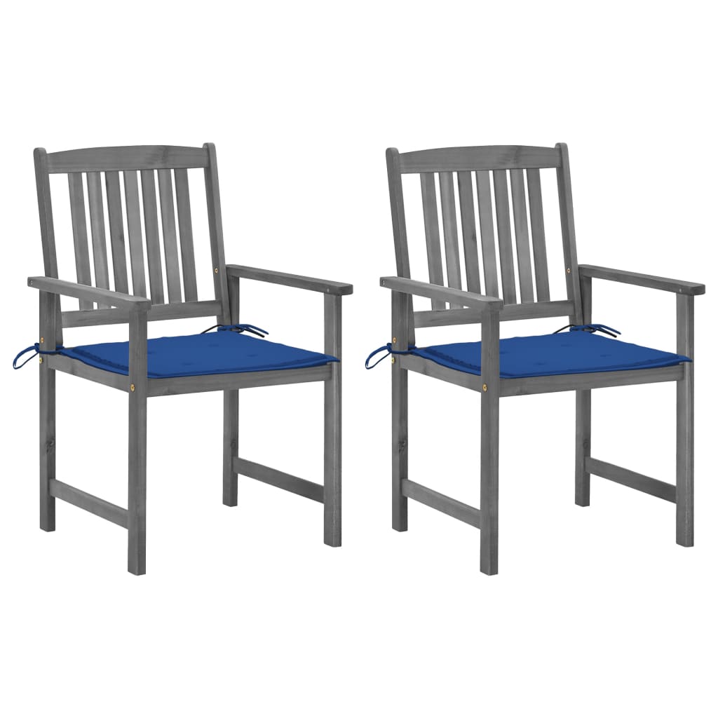 Set de 2 scaune de regizor, de gradina, cu perne, vidaXL, Lemn de acacia-poliester, 61 x 57 x 92 cm, Gri/Albastru