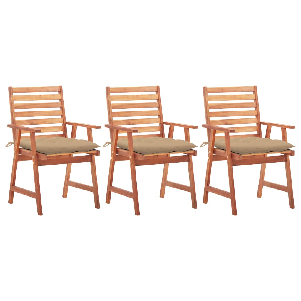 Set Scaune de exterior cu perne, 3 buc maro/Bej, lemn masiv de acacia 3064365