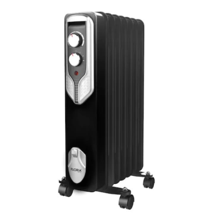 Elektromos radiátor Floria ZLN-3642, 1500 W, 7 elem, 3 teljesítményfokozat, állítható termosztát, túlmelegedés elleni védelem, jelzőlámpa, fekete