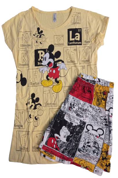 Pijama dama Mickey Chem, Galben/Multicolor