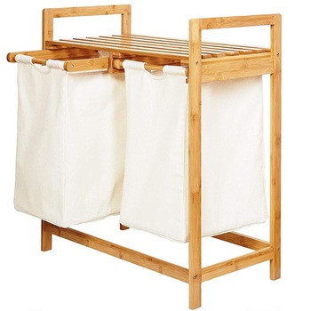 Cos rufe cu 2 compartimente si raft superior, bambus, 64 x 33 x 73 cm Cos rufe cu 2 compartimente si raft superior, bambus, 64 x 33 x 73 cm