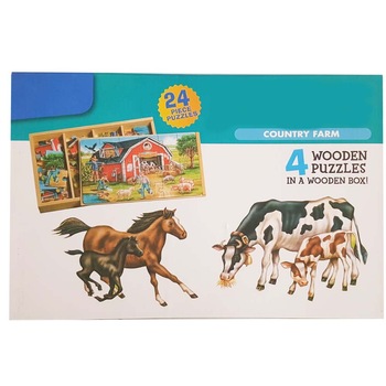 Puzzle 4 in1 in cutie din lemn, cu 96 piese, Country Farm, WD9007-C RCO® Puzzle 4 in1 in cutie din lemn, cu 96 piese, Country Farm, WD9007-C RCO®