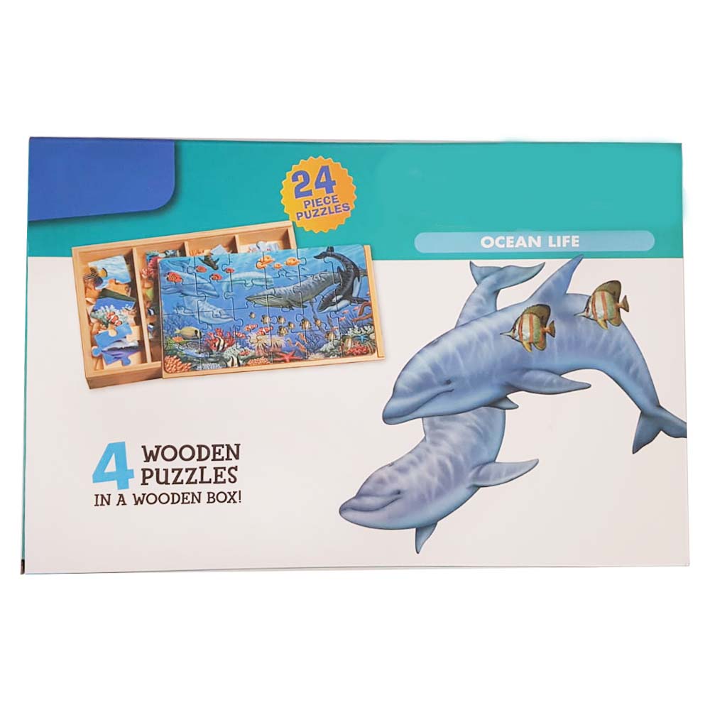 Puzzle 4 in 1 in cutie din lemn, cu 96 piese, Ocean Life, WD9007-A RCO®