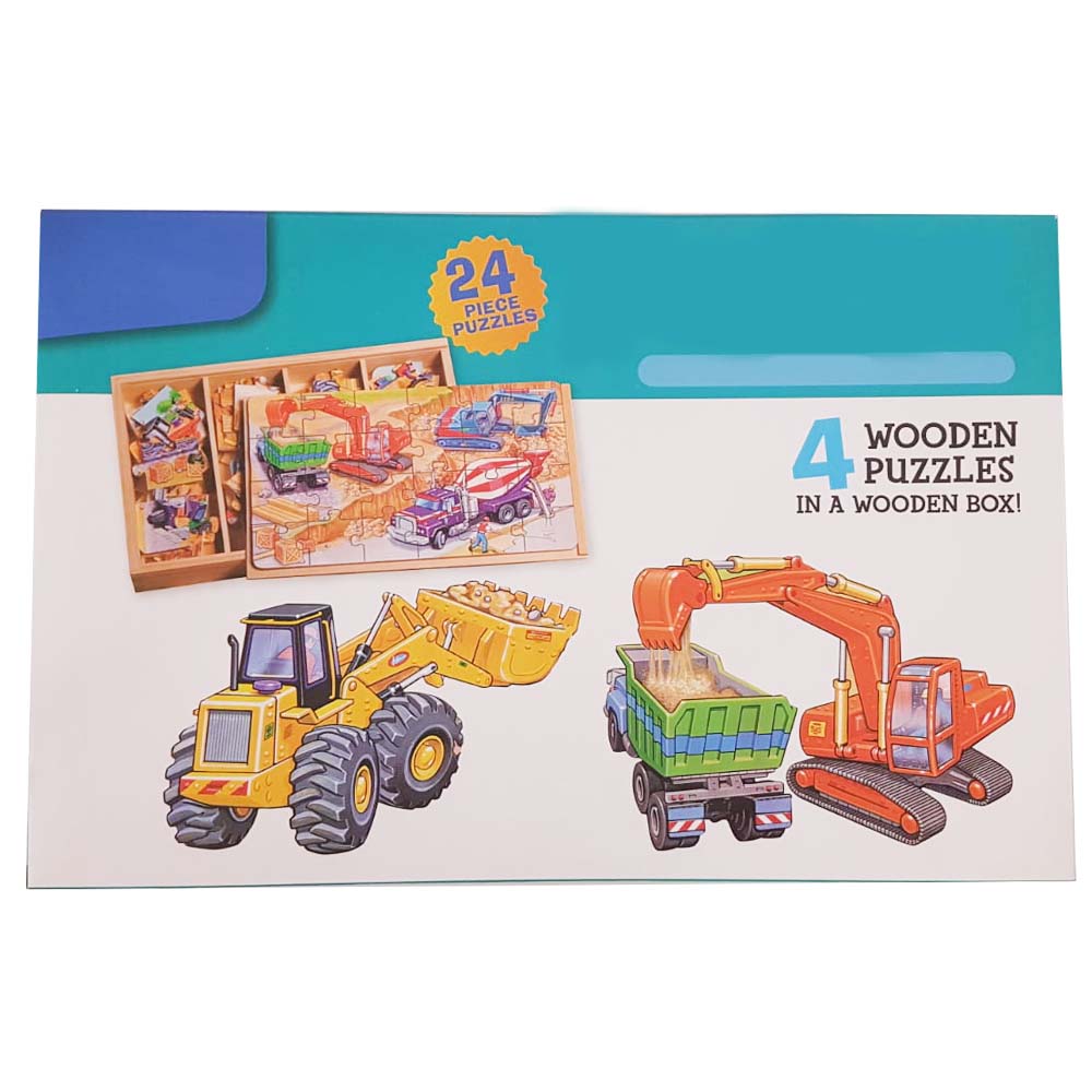 Puzzle 4 in1 in cutie din lemn, cu 96 piese, Engineering Vehicle, WD9007-D RCO®