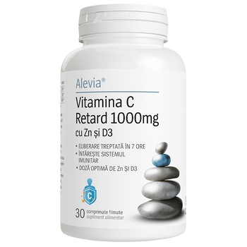 Supliment alimentar Vitamina C 1000 mg Retard cu Zn si D3 Alevia, 30 comprimate Supliment alimentar Vitamina C 1000 mg Retard cu Zn si D3 Alevia, 30 comprimate
