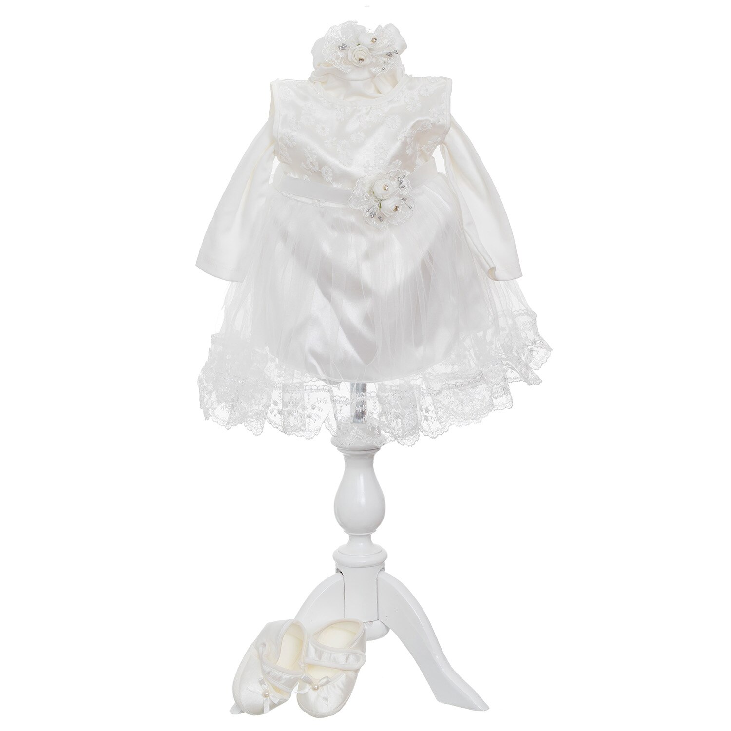 Set Rochita Fairy Princess Eleganta AKU pentru Botez si Aniversari, din 3 piese, Alb 0-3 luni, Lungime 38 cm, AK7427