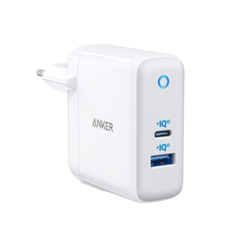 Incarcator de retea Anker PowerPort PD+ 2, USB-C, USB-A, 35W, Alb-Gri Incarcator de retea Anker PowerPort PD+ 2, USB-C, USB-A, 35W, Alb-Gri