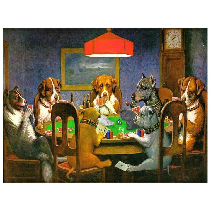 Tablou Legendarte, Dogs Playing Poker-A Friend In Need, Cassius Marcellus Coolidge, 40x60 cm, Multicolor