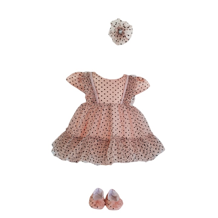 Rochie botez, 3 piese, culoare roz, varsta 9-12 luni