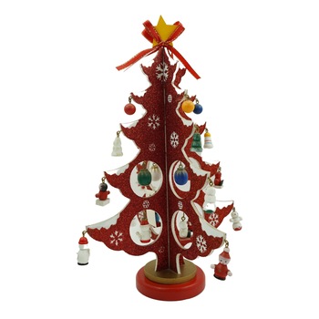 Decoratiune Craciun, Brad, Rosu/Alb, 8 cavitati cu ornamente, 18.5 cm x 33 cm, Lemn, Flippy Decoratiune Craciun, Brad, Rosu/Alb, 8 cavitati cu ornamente, 18.5 cm x 33 cm, Lemn, Flippy