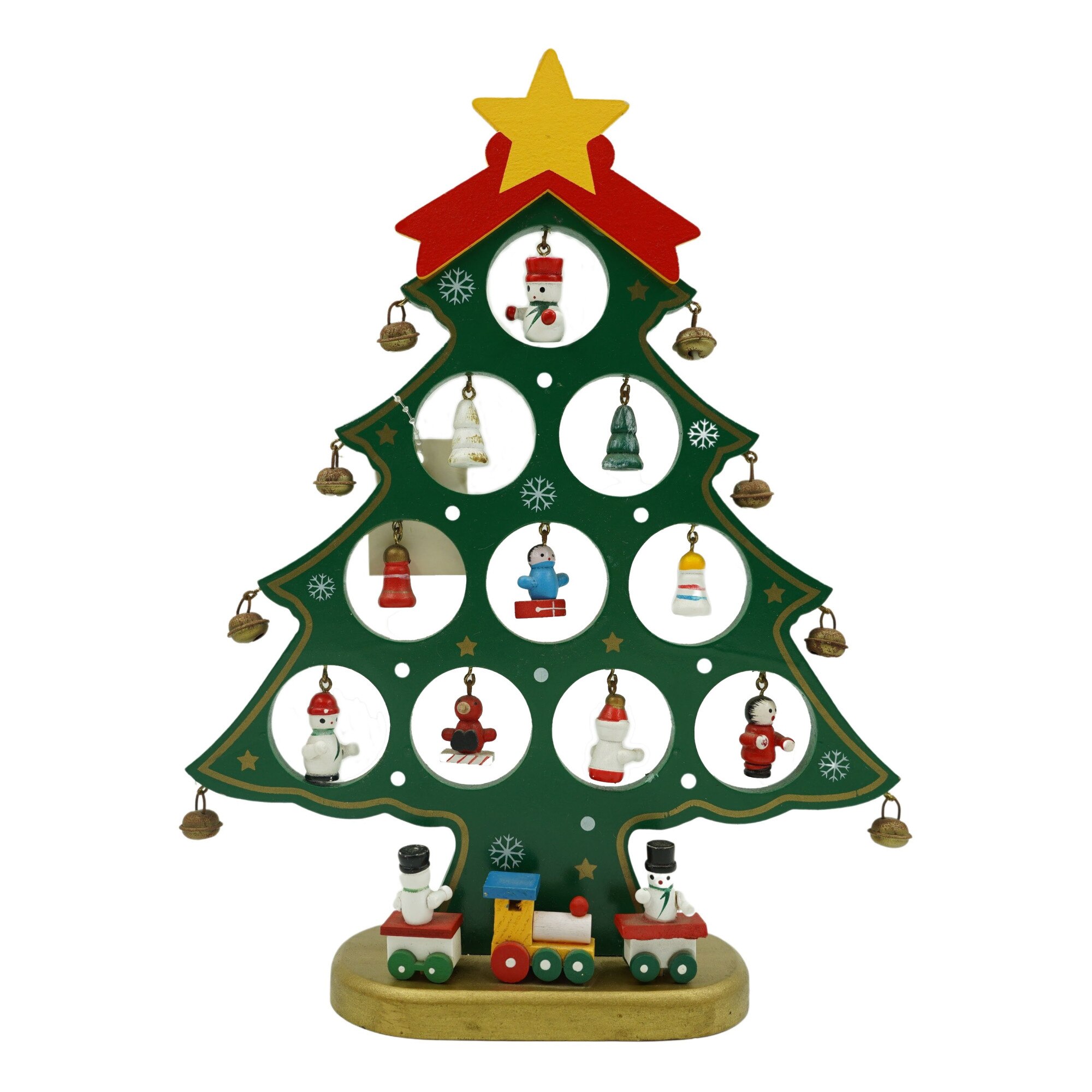 Decoratiune Craciun, Brad, Verde, 10 cavitati cu ornamente, 20.5 cm x 28 cm, Lemn, Flippy