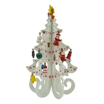 Decoratiune Craciun, Brad, Alb, 6 cavitati cu ornamente, 12 cm x 20 cm, Lemn, Flippy Decoratiune Craciun, Brad, Alb, 6 cavitati cu ornamente, 12 cm x 20 cm, Lemn, Flippy