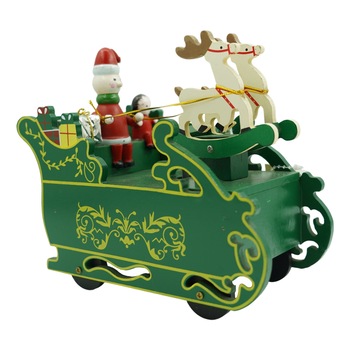 Cutiuta muzicala decorata, Sania lui Mos Craciun, Verde, din Lemn, 16 cm x 18.5 cm, Interior, Flippy Cutiuta muzicala decorata, Sania lui Mos Craciun, Verde, din Lemn, 16 cm x 18.5 cm, Interior, Flippy