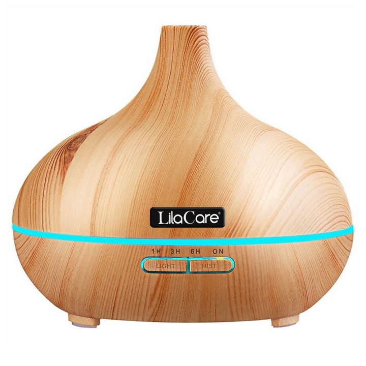 Lila Care Aromaterápiás Diffúzor És Párásító, 500 ml, ultrahangos, távirányítóval, bambusz fa