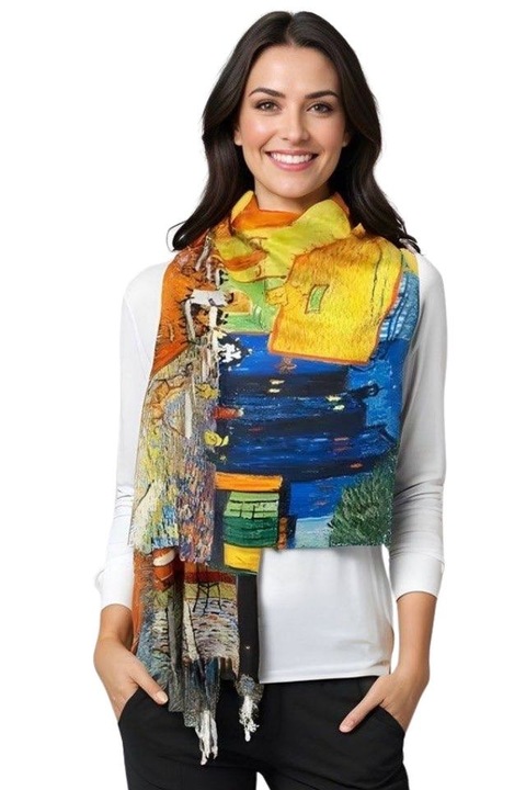 Fular tip esarfa pictata 2, casmir,03 albastru