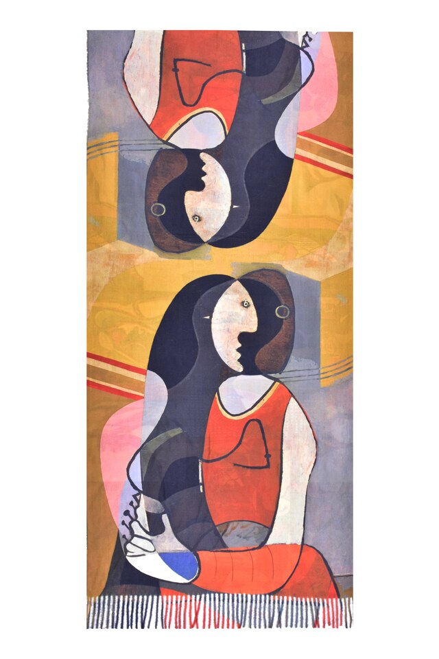 Fular tip esarfa pictata 2, Dacali, casmir ,05 maro/negru