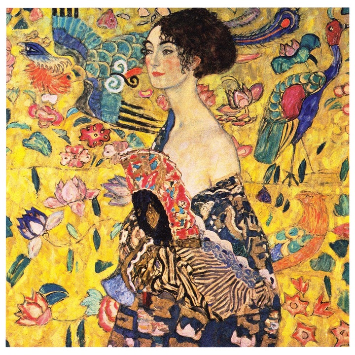 Printly Vászonfestmény, Gustav Klimt Hölgy legyezővel festmény digitális nyomata, 1918, 80 cm x 80 cm