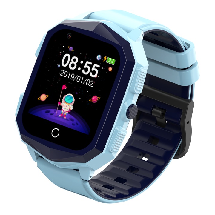 Ceas smartwatch GPS copii Techone™ KT20S 4G, 1.4 inch OGS, apel video, vibratii, camera ultrapixel, Wi-Fi, rezistent la apa IP67, telefon, fatete multiple, bluetooth, SOS, touchscreen, monitorizare spion, Albastru