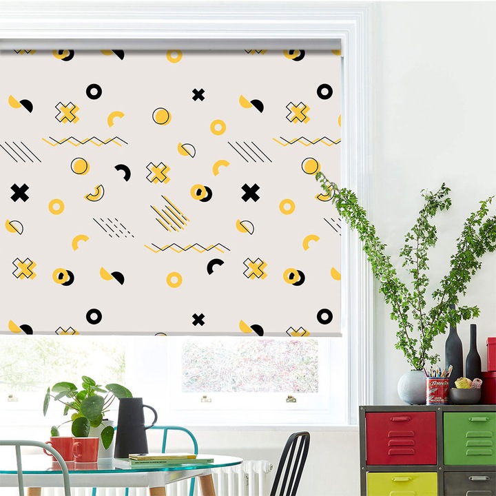 Roleta Art Shade tip Jaluzea cu Rulou si sistem inclus, Art Star, Cercuri traversate de linii, Pattern, Decoratiuni, Latime 50 cm x Inaltime 250 cm