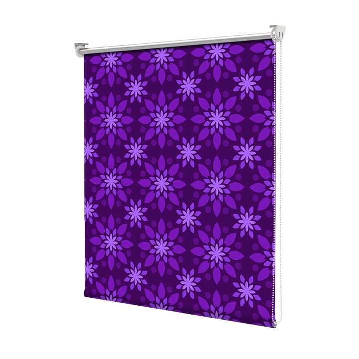 Roleta Art Shade tip Jaluzea cu Rulou si sistem inclus, Art Star, Flori violet cu petale simetrice, Pattern, Decoratiuni, Latime 85 cm x Inaltime 190 cm