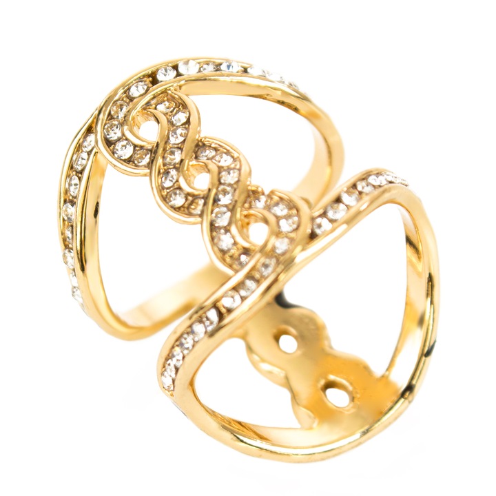 Pami Accessories Női széles gyűrű, ívelt vonalakkal, arany, 19 mm