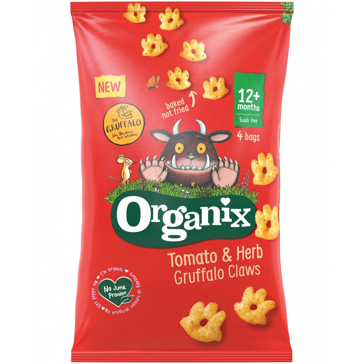 Figurine din porumb cu rosii, oregano si busuioc Organix Bio Gruffalo, 4buc x 15g, de la 12 luni