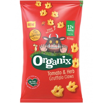 Figurine din porumb cu rosii, oregano si busuioc Organix Bio Gruffalo, 4buc x 15g, de la 12 luni Figurine din porumb cu rosii, oregano si busuioc Organix Bio Gruffalo, 4buc x 15g, de la 12 luni