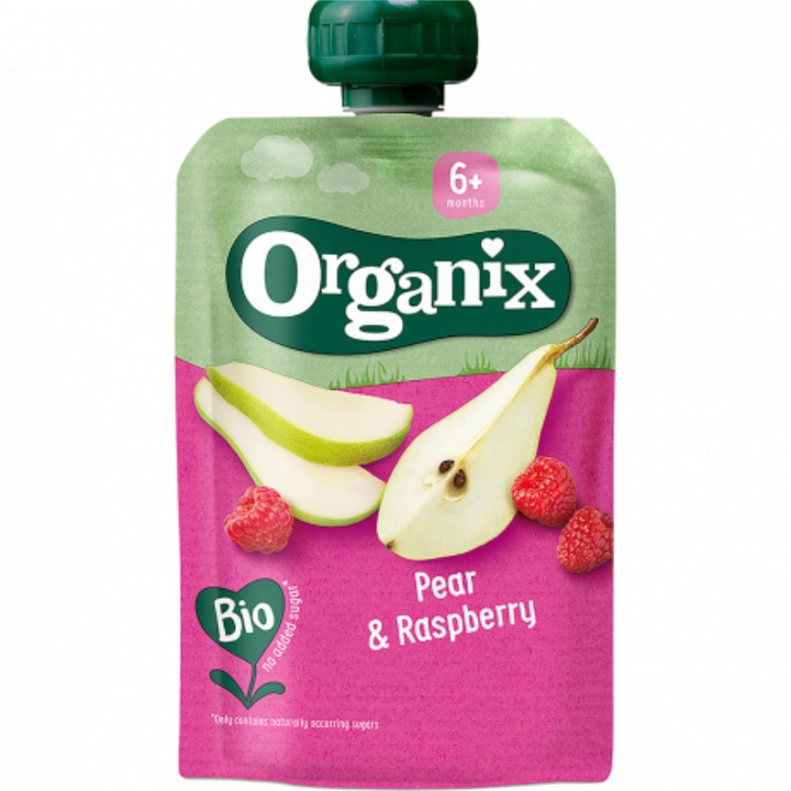 Piure de pere si zmeura Organix Bio, 100g, de la 6 luni