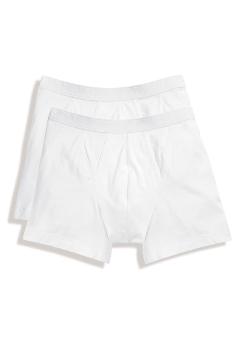 Set 2 perechi de boxeri Fruit of the Loom, Stil clasic, Bumbac/Elastan, Alb, Alb