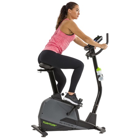 Bicicleta fitness TUNTURI StarFit E100 HR i-Plus, volanta 8 kg, ergometru 10 - 200 watti,compatibilitate Tunturi Routes/Iconsole+/Kinomap, greutate maxima utilizator 120 kg