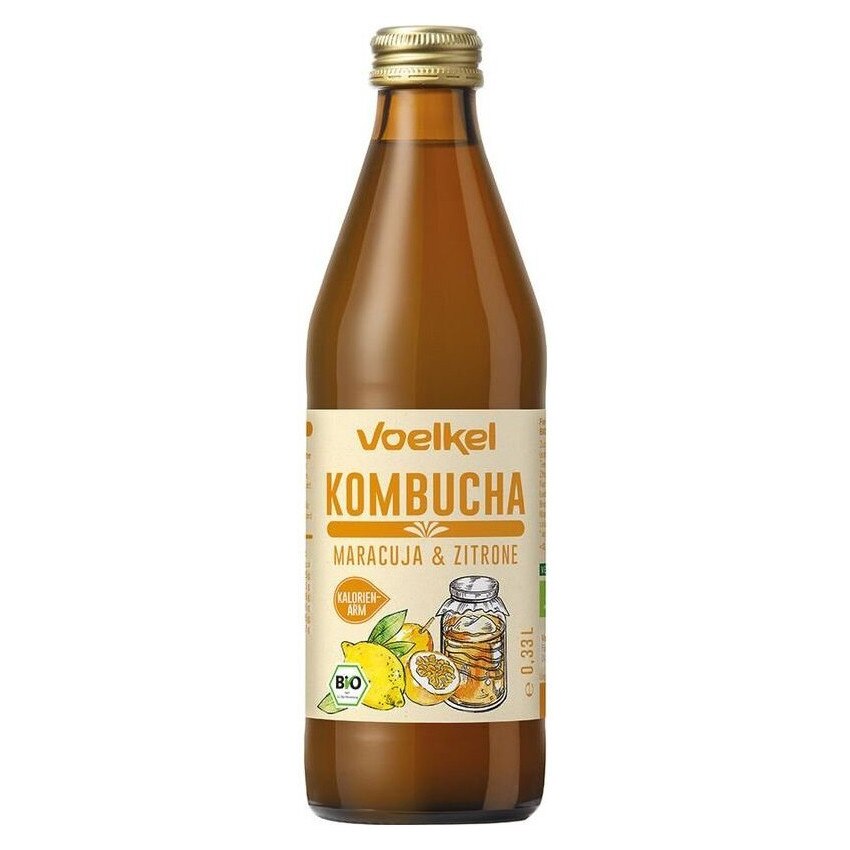 Bautura bio de kombucha cu maracuja si lamaie, 0,33l Voelkel
