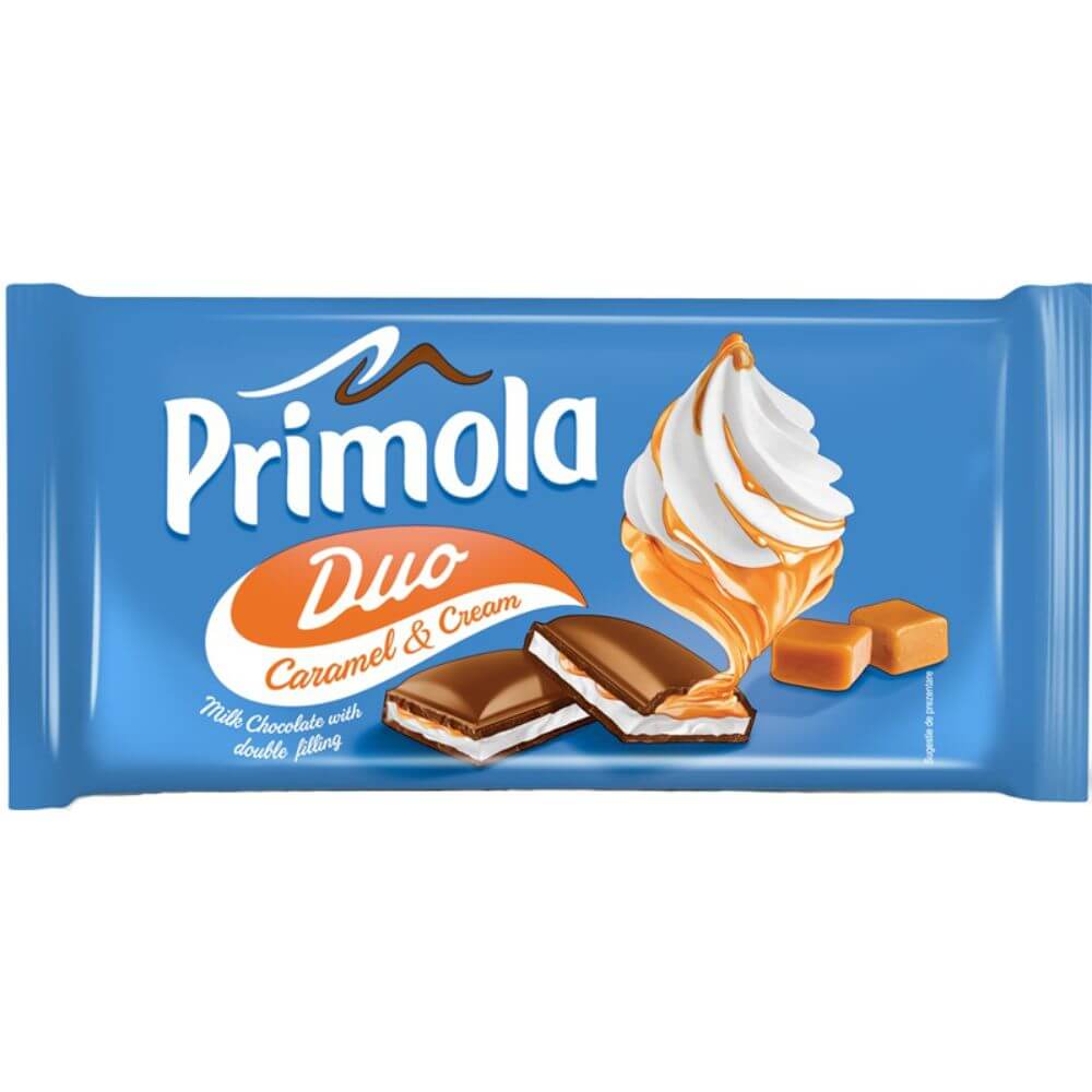 Ciocolata Primola Duo Caramel & Frisca, 89 g