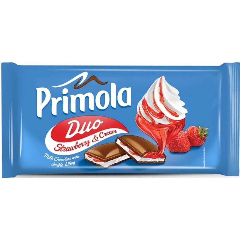 Ciocolata Primola Duo Capsuni & Frisca, 89 g