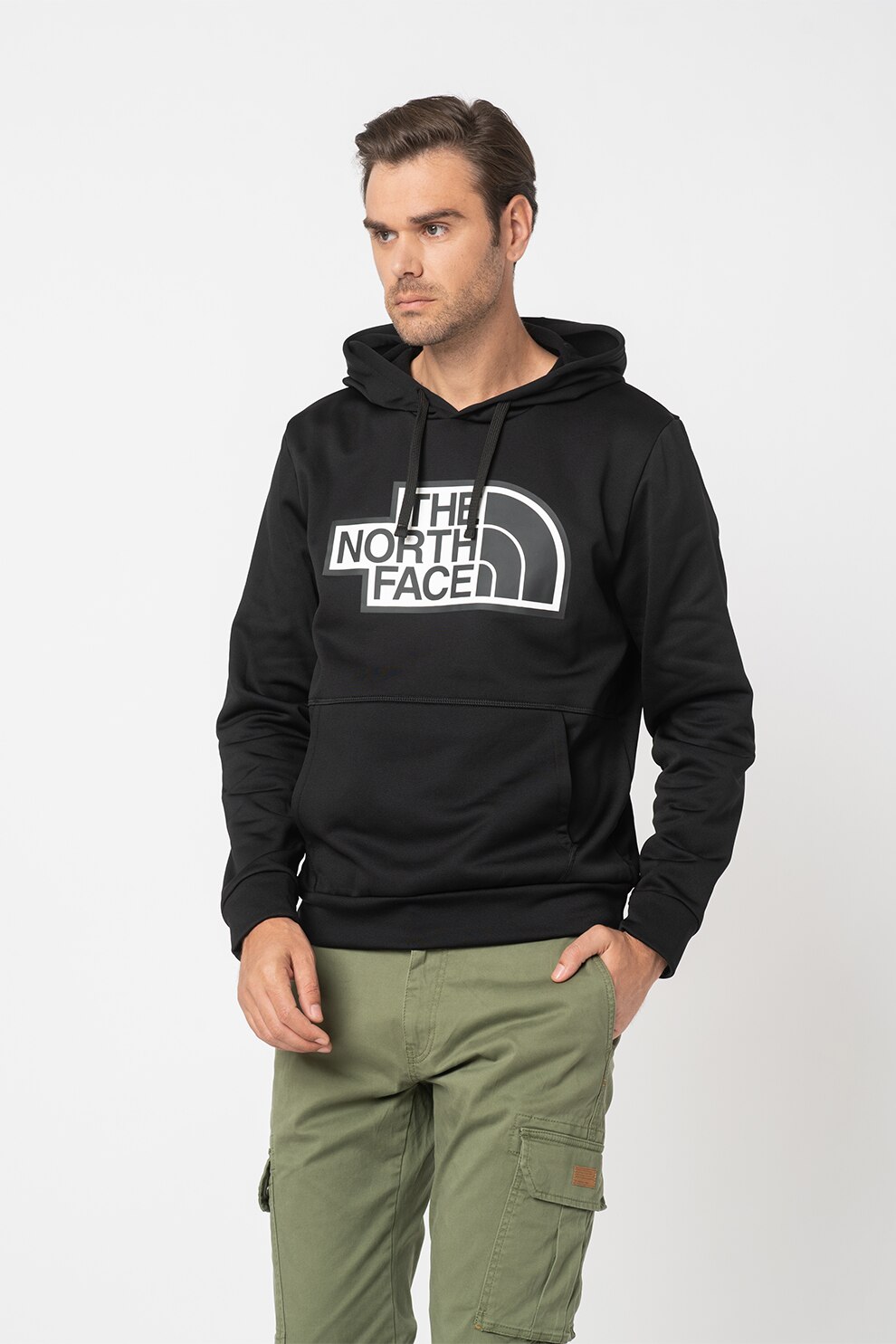 The North Face, Hanorac cu snur si captuseala din fleece Exploration, Negru/Alb, S