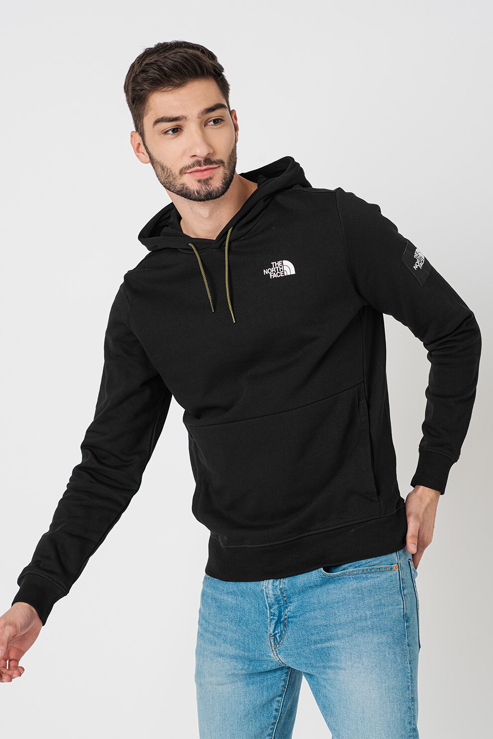 The North Face, Hanorac din bumbac cu detalii logo, Negru/Galben/Alb, XL