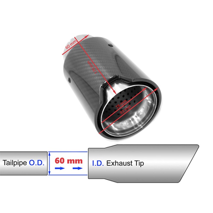 Proparts kipufogócsúcs Single Carbon Sport, rozsdamentes acél, 60mm bemenet, 93mm kimenet