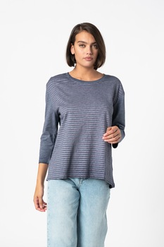 Z ONE by ZABAIONE, Bluza cu decolteu la baza gatului si maneci trei sferturi Polina, Albastru inchis/Violet ametist Z ONE by ZABAIONE, Bluza cu decolteu la baza gatului si maneci trei sferturi Polina, Albastru inchis/Violet ametist
