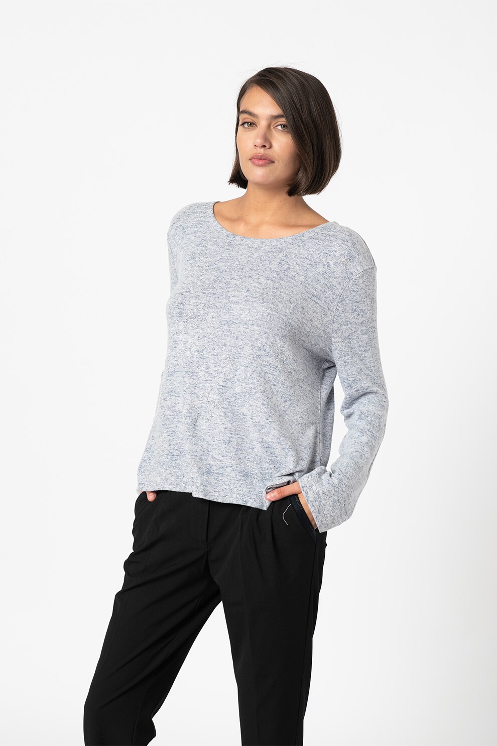 Z ONE by ZABAIONE, Pulover cu strasuri Geza, Albastru indigo/Alb