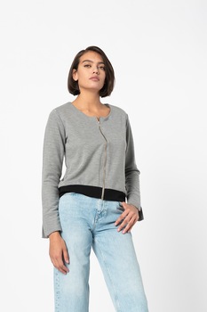 Zabaione, Bluza sport din jerseu cu fermoar si terminatie contrastanta Sura, Gri melange Zabaione, Bluza sport din jerseu cu fermoar si terminatie contrastanta Sura, Gri melange