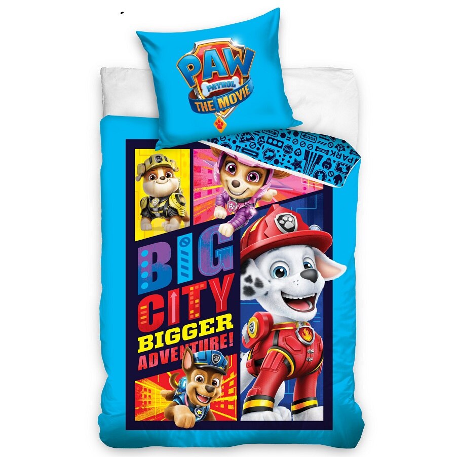 Set lenjerie pat Paw Patrol The Movie Big City, Multicolor, 140x200 cm, 2 piese