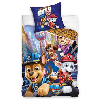 Set lenjerie pat Paw Patrol The Movie To Adventure City, Multicolor, 140x200 cm, 2 piese Set lenjerie pat Paw Patrol The Movie To Adventure City, Multicolor, 140x200 cm, 2 piese