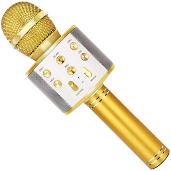 Детски караоке микрофон Gerdani BG, Bluetooth, Златист