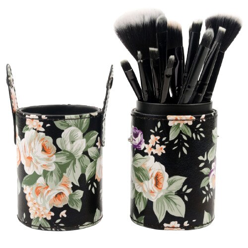 Set 12 Pensule Machiaj, Makeup, Etui Depozitare Floral