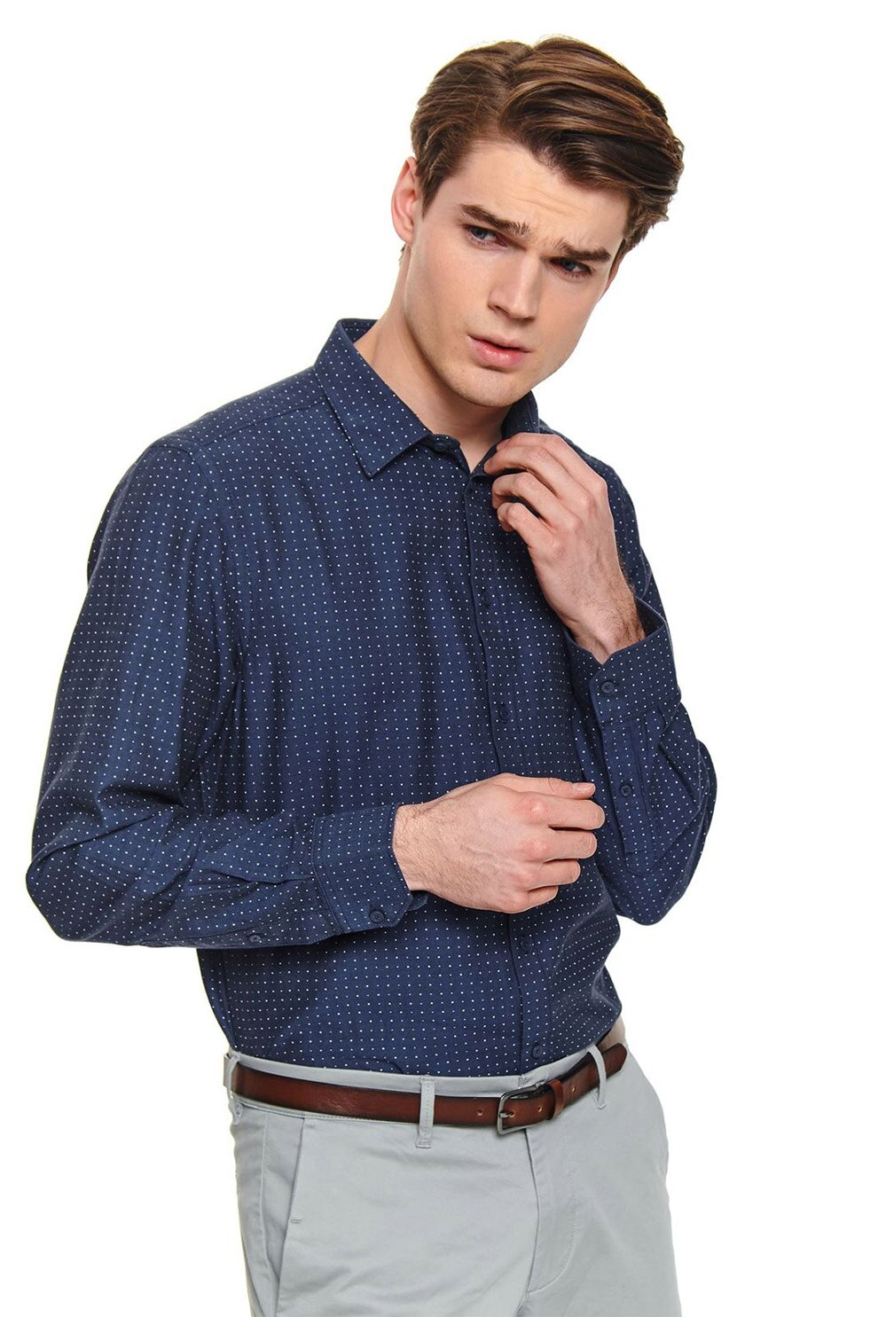 Top Secret, Camasa regular fit cu model cu buline, Bleumarin
