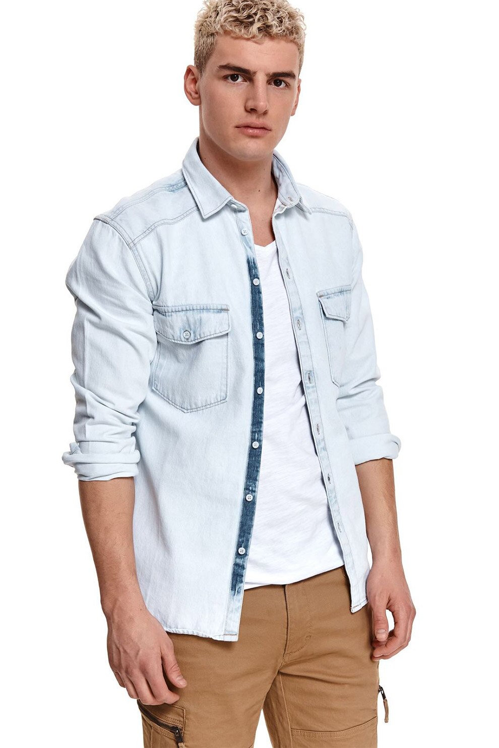 Top Secret, Camasa de denim cu nasturi si buzunare pe piept, Albastru deschis