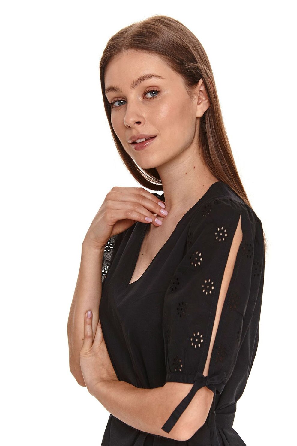 Top Secret, Rochie cu decolteu in V si decupaje, Negru