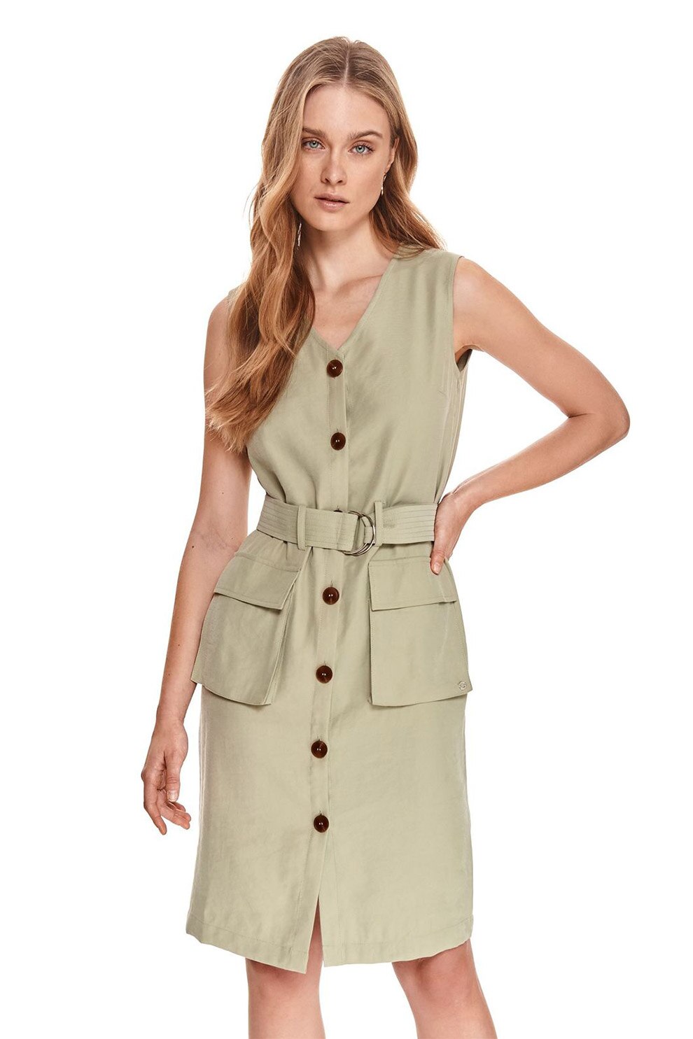 Top Secret, Rochie cu decolteu in V si buzunare frontale, Grej